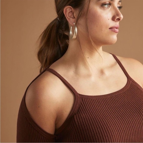 by Anthropologie Brown Ribbed Double Cut Out Knit Sweater Cinnamon Size M - Picture 3 of 15